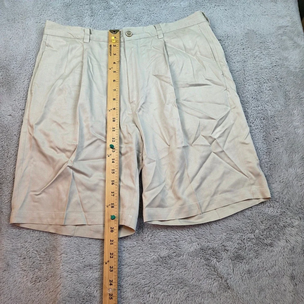 Tommy Bahama Silk Pleated Shorts‎ Mens 34 Herringbone Texture Casual Dressy Tan